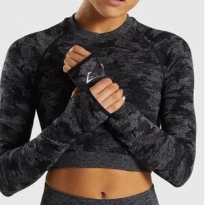 Women’s Gymshark Adapt Camo Seamless Long Sleeve Crop Top‎ size medium